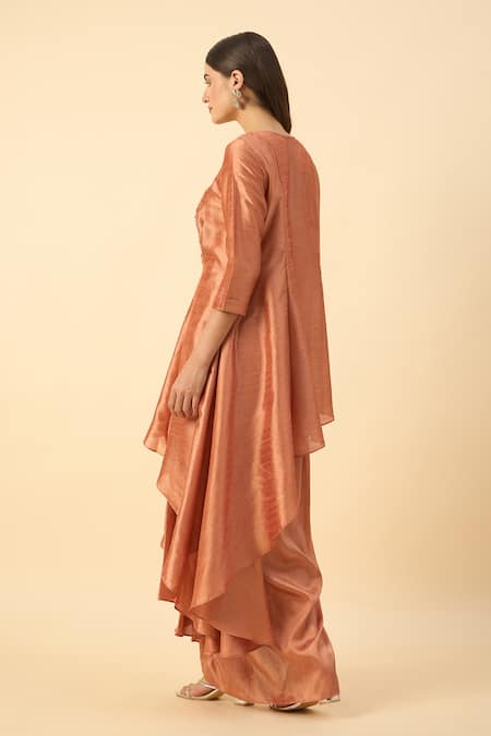 Aakaar Orange Matka Silk Tunic & Skirt Set 