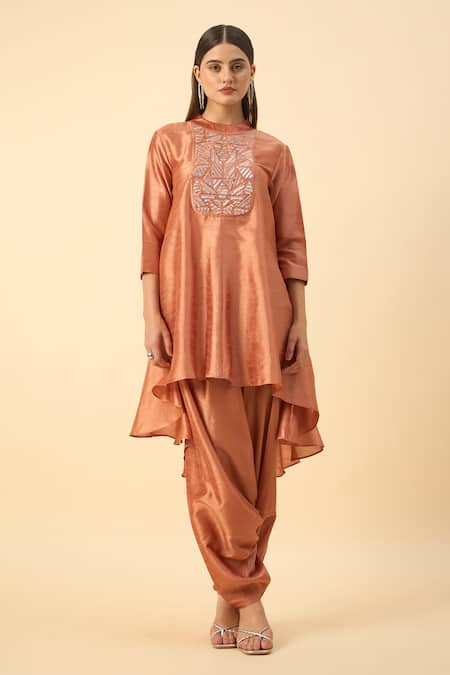 Aakaar Orange Designer Matka Silk Dhoti Set 