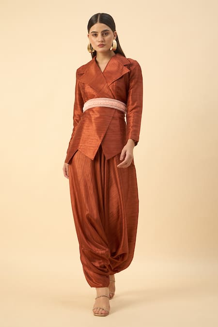 Aakaar Copper Brown Matka Silk Dhoti Set 