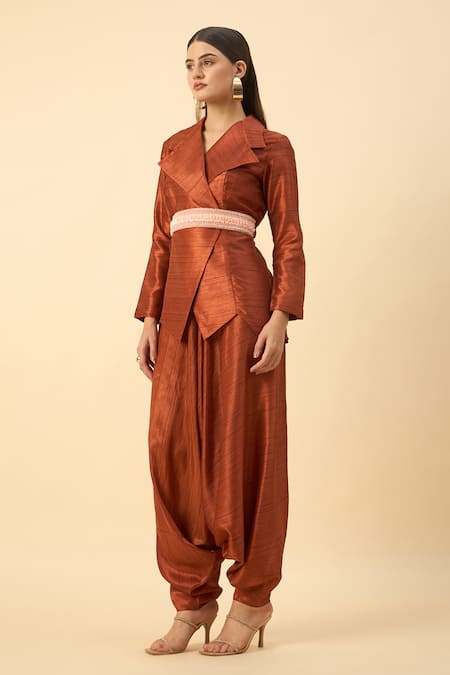 Buy Aakaar Brown Silk Copper Matka Dhoti Set Online at Aza Fashions Buy_Aakaar_Brown Silk Copper Matka Dhoti Set _Online_at_Aza_Fashions