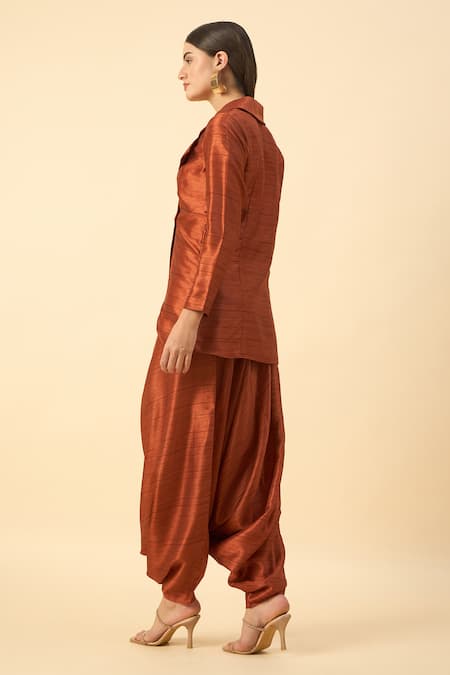 Aakaar Copper Brown Matka Silk Dhoti Set 