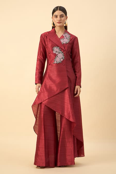 Aakaar Crimson Red Tunic And Palazzo Set 