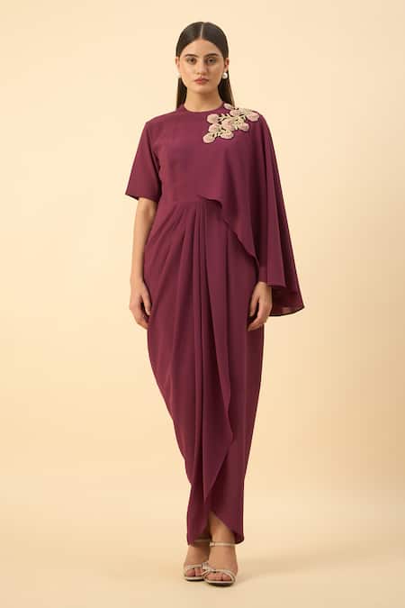 Aakaar Purple Draped Maxi Dress 