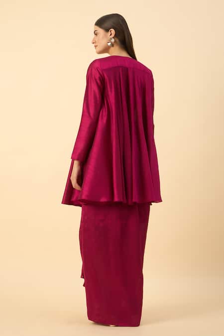 Shop Aakaar Pink Silk Beads, Embroidery Round Neck Matka Tunic And Draped Skirt Set at Aza Fashions Shop_Aakaar_Pink Silk Beads, Embroidery Round Neck Matka Tunic And Draped Skirt Set _at_Aza_Fashions