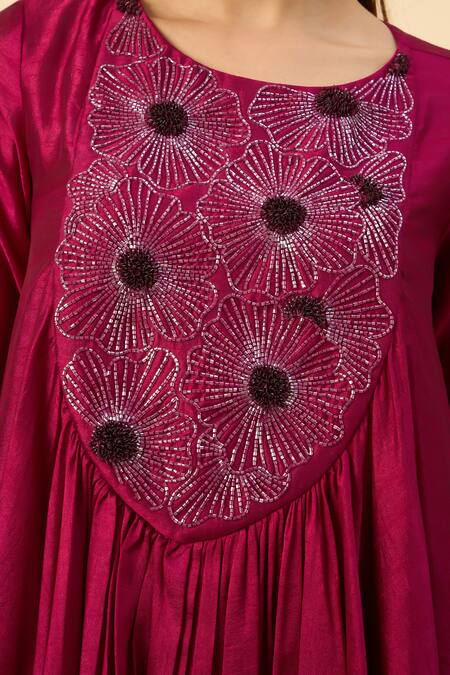 Aakaar Pink Silk Beads, Embroidery Round Neck Matka Tunic And Draped Skirt Set at Aza Fashions Aakaar_Pink Silk Beads, Embroidery Round Neck Matka Tunic And Draped Skirt Set _at_Aza_Fashions