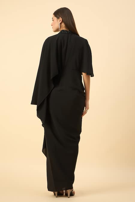 Aakaar Black Draped Maxi Dress 