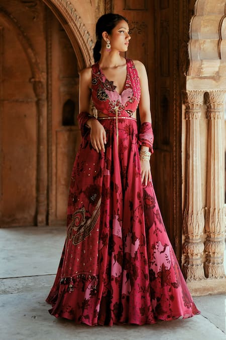 Isha Gupta Tayal Printed Pink Anarkali Set 