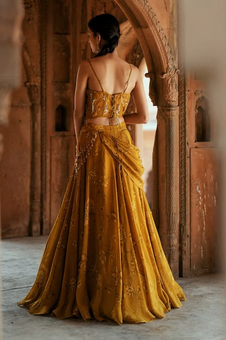 ISHA GUPTA TAYAL Gold Organza Fusion Lehenga Set 
