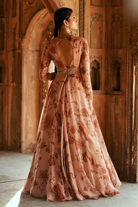 Shop ISHA GUPTA TAYAL Pink Organza Beads, Embroidery Round Neck Printed Anarkali Set With Dupatta at Aza Fashions Shop_ISHA GUPTA TAYAL_Pink Organza Beads, Embroidery Round Neck Printed Anarkali Set With Dupatta _at_Aza_Fashions