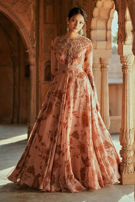 Buy ISHA GUPTA TAYAL Pink Organza Beads, Embroidery Round Neck Printed Anarkali Set With Dupatta Online at Aza Fashions Buy_ISHA GUPTA TAYAL_Pink Organza Beads, Embroidery Round Neck Printed Anarkali Set With Dupatta _Online_at_Aza_Fashions