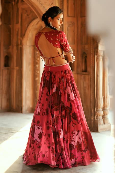 ISHA GUPTA TAYAL Pink Floral Print Lehenga Set 