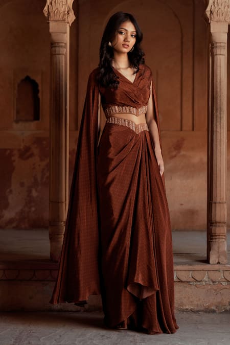 Isha Gupta Tayal Brown Crepe Printed Kurta Set 