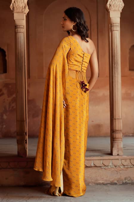 ISHA GUPTA TAYAL Yellow Printed Skirt Set 