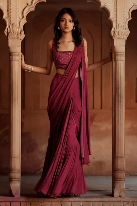 Isha Gupta Tayal Pink Pre-Draped Saree With Blouse 