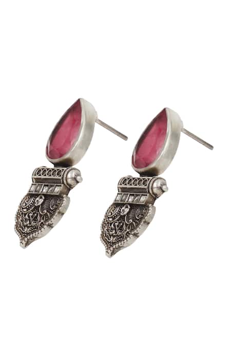 Sangeeta Boochra_Red Onyx Silver Dangler Earrings _Online_at_Aza_Fashions