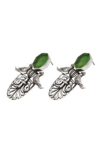Sangeeta Boochra Green Ornate Simplicity Onyx Silver Earrings Online at Aza Fashions Sangeeta Boochra_Green Ornate Simplicity Onyx Silver Earrings _Online_at_Aza_Fashions