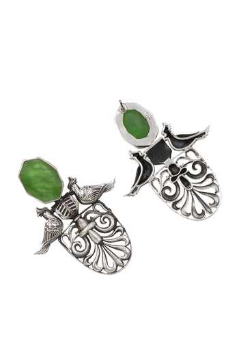 Buy Sangeeta Boochra Green Ornate Simplicity Onyx Silver Earrings Online at Aza Fashions Buy_Sangeeta Boochra_Green Ornate Simplicity Onyx Silver Earrings _Online_at_Aza_Fashions