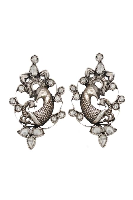 Buy_Sangeeta Boochra_Silver Plated Stones Handcrafted Kundan Stud Earrings _Online_at_Aza_Fashions