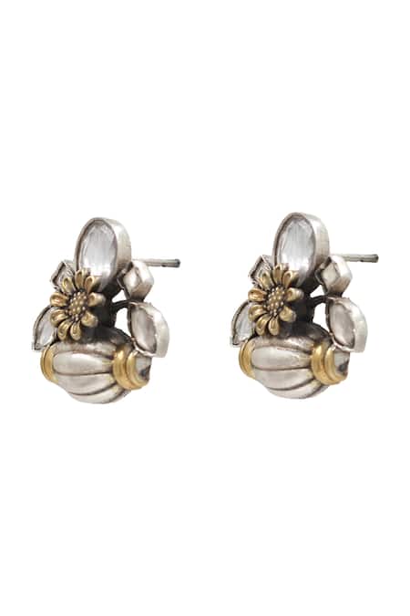 Buy_Sangeeta Boochra_Silver Plated Stones Designer Handcrafted Stud Earrings _Online_at_Aza_Fashions