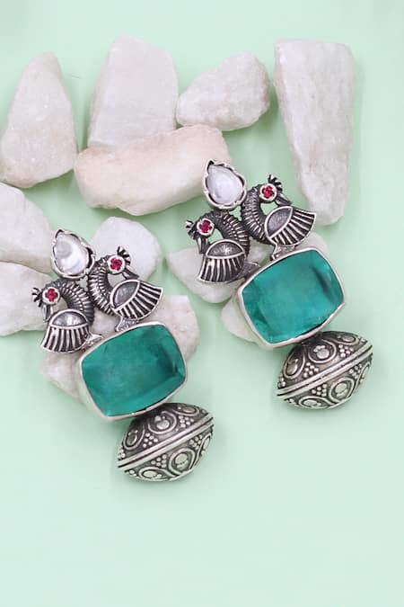 Sangeeta Boochra Silver Onyx Earrings 
