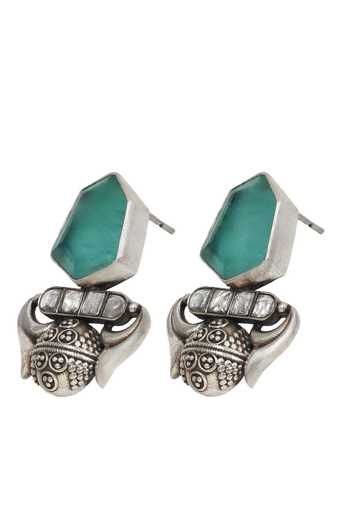 Sangeeta Boochra Green Handcrafted Silver Onyx Danglers Online at Aza Fashions Sangeeta Boochra_Green Handcrafted Silver Onyx Danglers _Online_at_Aza_Fashions