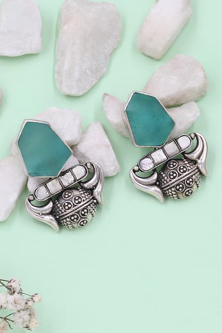 Sangeeta Boochra Handcrafted Silver Onyx Danglers 