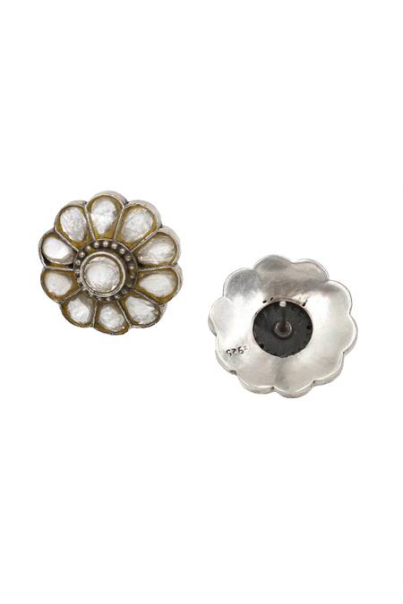 Sangeeta Boochra_White Silver Handcrafted Stud Earrings _Online_at_Aza_Fashions