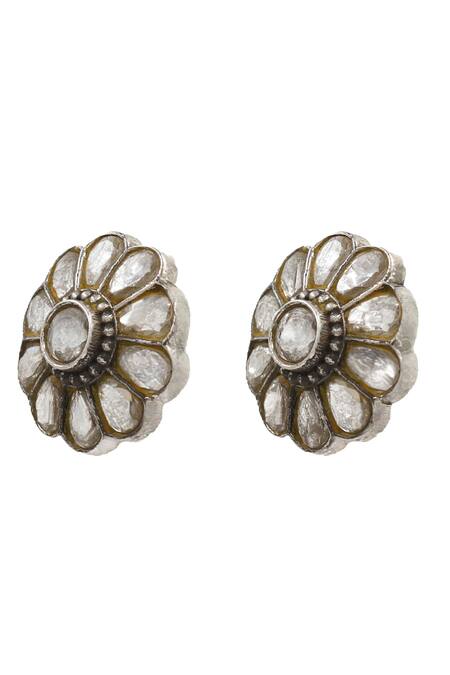 Buy_Sangeeta Boochra_White Silver Handcrafted Stud Earrings _Online_at_Aza_Fashions