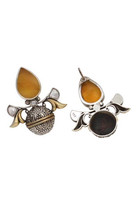 Sangeeta Boochra_Orange Delicate Grace Silver Onyx Earrings _Online_at_Aza_Fashions