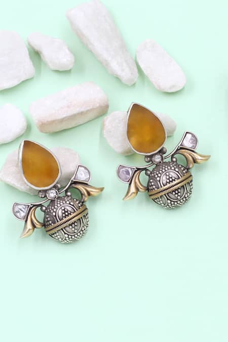 Sangeeta Boochra Delicate Grace Silver Onyx Earrings 