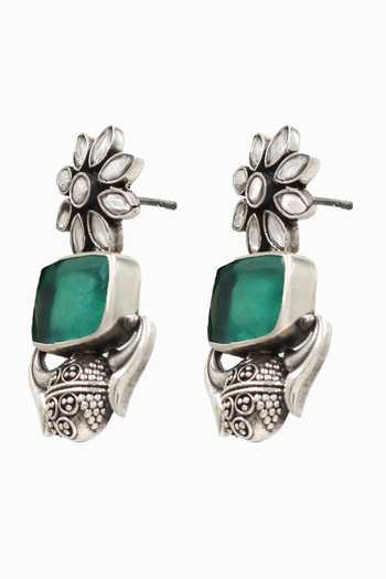 Sangeeta Boochra_Green Onyx Silver Handcrafted Earrings _Online_at_Aza_Fashions
