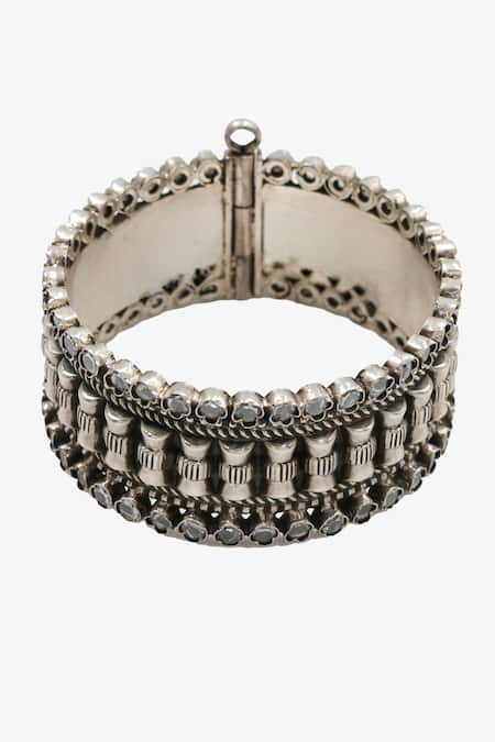 Sangeeta Boochra Designer Silver Kundan Bangle 