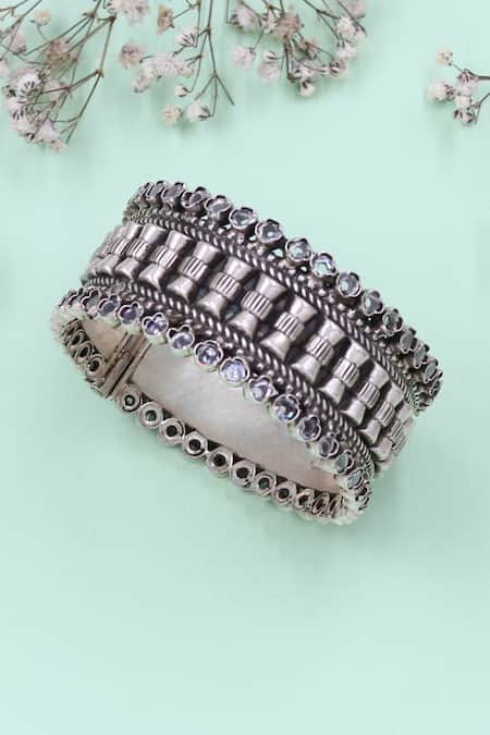 Sangeeta Boochra Designer Silver Kundan Bangle 