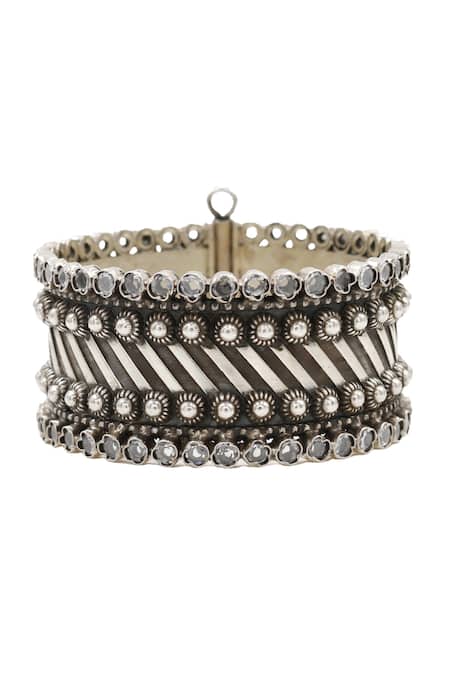 Shop_Sangeeta Boochra_Silver Plated Stones Timeless Kundan Bangle _Online_at_Aza_Fashions