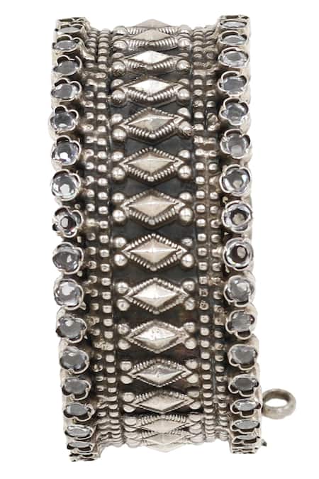 Shop_Sangeeta Boochra_Silver Plated Radiant Splendor Handcrafted Bangle _Online_at_Aza_Fashions