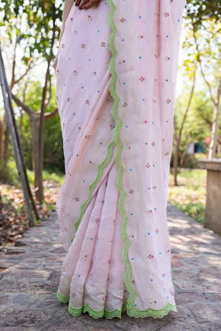 Shop Surmaye Pink Embroidery Love Note Handwoven Saree Online at Aza Fashions Shop_Surmaye_Pink Embroidery Love Note Handwoven Saree _Online_at_Aza_Fashions