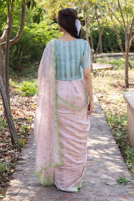 Shop Surmaye Pink Embroidery Love Note Handwoven Saree at Aza Fashions Shop_Surmaye_Pink Embroidery Love Note Handwoven Saree _at_Aza_Fashions