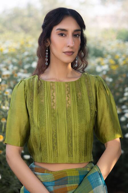 Shop_Surmaye_Multi Color Handloom Cotton Entwined Checkered Saree _Online_at_Aza_Fashions