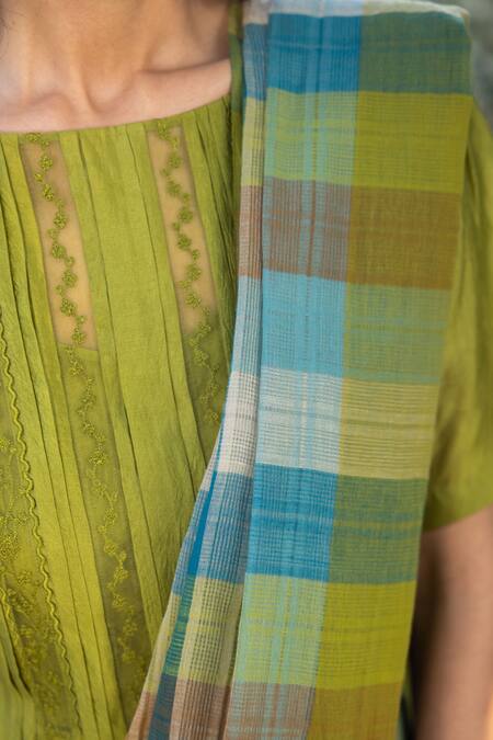 Surmaye_Multi Color Handloom Cotton Entwined Checkered Saree _at_Aza_Fashions