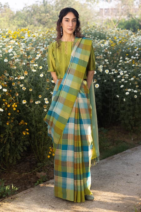 Surmaye Entwined Checkered Handloom Saree 