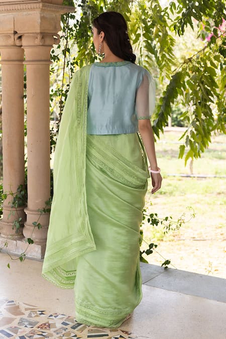 Surmaye Green Embroidery Whispering Ivy Saree Online at Aza Fashions Surmaye_Green Embroidery Whispering Ivy Saree _Online_at_Aza_Fashions