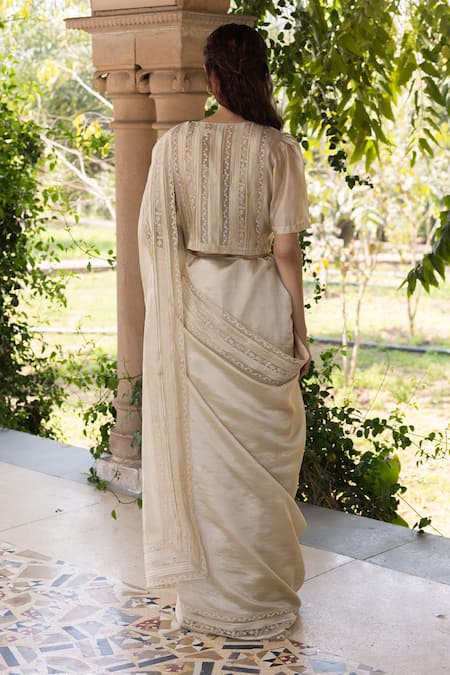 Surmaye Whispering Ivy Light Beige Saree 
