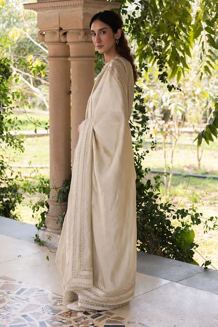 Surmaye_Beige Embroidery Whispering Ivy Light Saree _at_Aza_Fashions