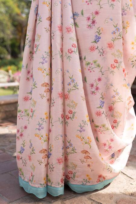 Surmaye Pink Embroidery Forest Breeze Scalloped Saree at Aza Fashions Surmaye_Pink Embroidery Forest Breeze Scalloped Saree _at_Aza_Fashions