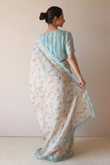 Surmaye Forest Breeze Beige Scalloped Saree 