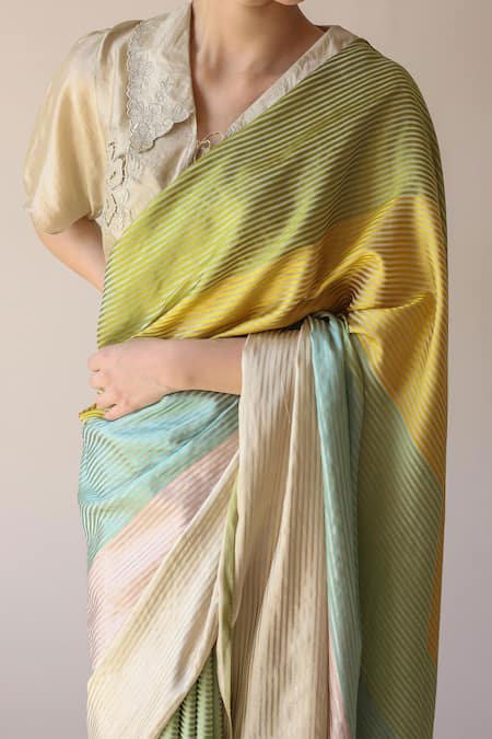 Buy_Surmaye_Multi Color Dawn-to-dusk Striped Saree _Online_at_Aza_Fashions