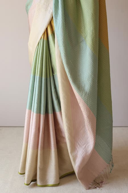 Surmaye_Multi Color Dawn-to-dusk Striped Saree _at_Aza_Fashions
