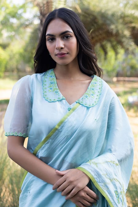 Shop Surmaye Blue Embroidery Moss And Mist Saree Online at Aza Fashions Shop_Surmaye_Blue Embroidery Moss And Mist Saree _Online_at_Aza_Fashions