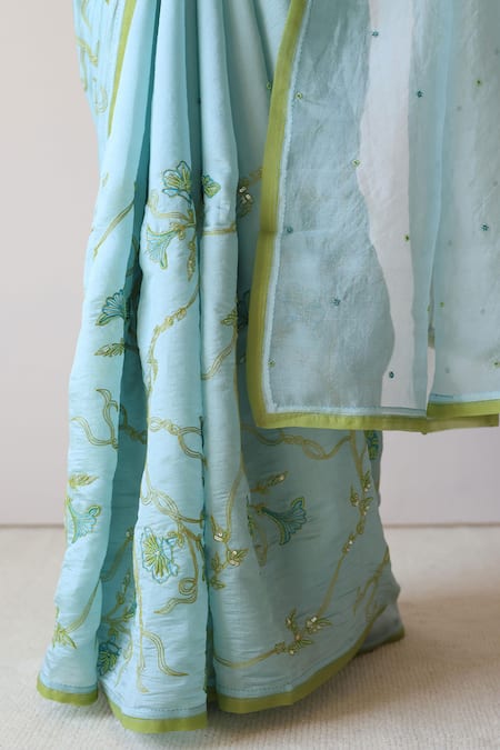 Surmaye Blue Embroidery Moss And Mist Saree at Aza Fashions Surmaye_Blue Embroidery Moss And Mist Saree _at_Aza_Fashions