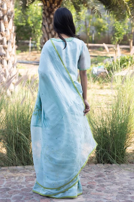 Surmaye Blue Embroidery Moss And Mist Saree Online at Aza Fashions Surmaye_Blue Embroidery Moss And Mist Saree _Online_at_Aza_Fashions